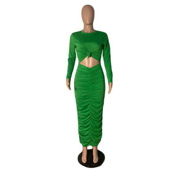 Ruched Top and Fitted Long Skirt Set