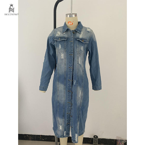 Long Washed Denim Coat