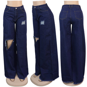 Boyfriend Wide Leg Distress Denim Pants