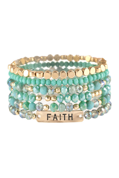 "Faith" Charm Mixed Beads Bracelet