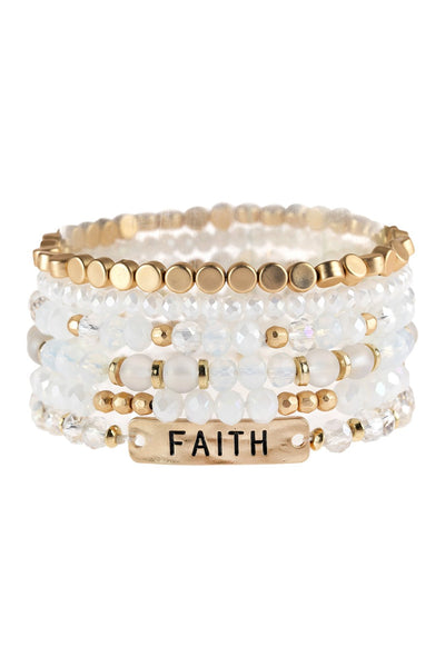 "Faith" Charm Mixed Beads Bracelet