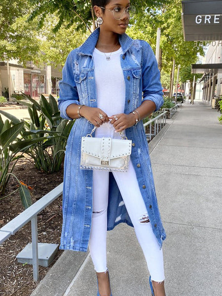 Long Washed Denim Coat