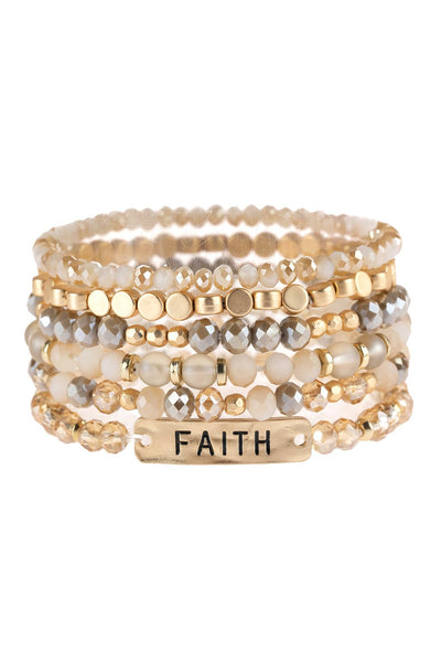 "Faith" Charm Mixed Beads Bracelet