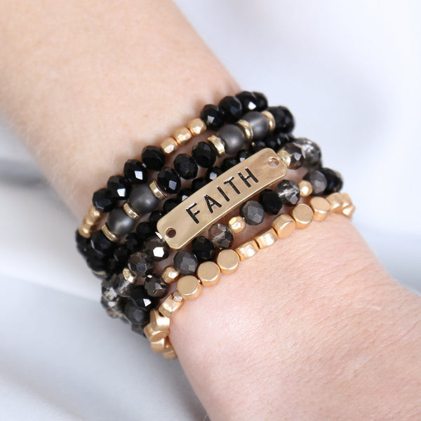 "Faith" Charm Mixed Beads Bracelet