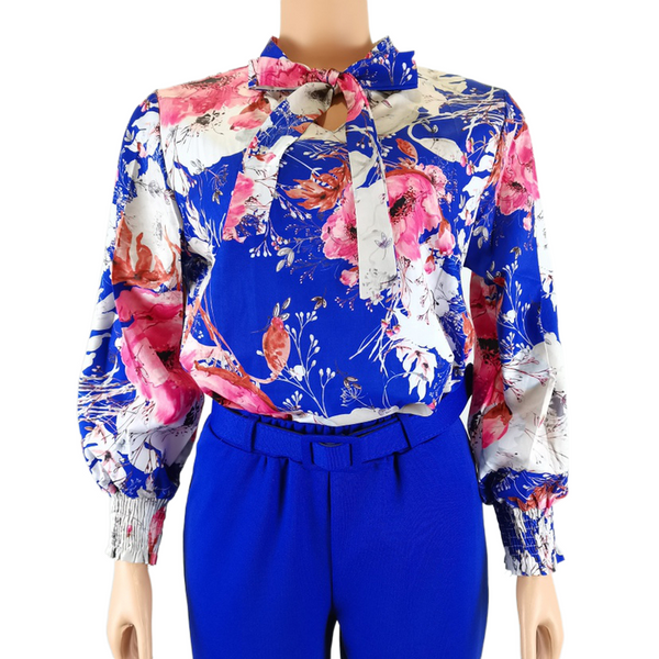 Long Sleeve Floral Printed Office Two Piece Set